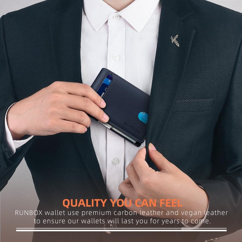 RUNBOX Money Clip Wallets for Men,Slim Leather Mens Bifold Wallet,RFID Blocking Front Pocket Wallet,Thin Credit Card Holder with Gift Box - Image 4